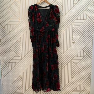 Rachel Parcell Burnout Velvet semi sheer long sleeve maxi v neck dress gown 4
